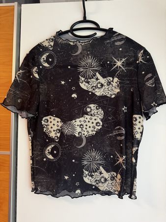 Damen T-Shirt Mesh schwarz mit Sternenmuster Grösse M