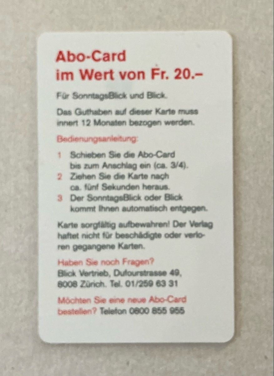 Cartes: Geschenkkarte Blick / Sonntags Blick, leer – D'occasion à Allschwil par gewuerznelke 1