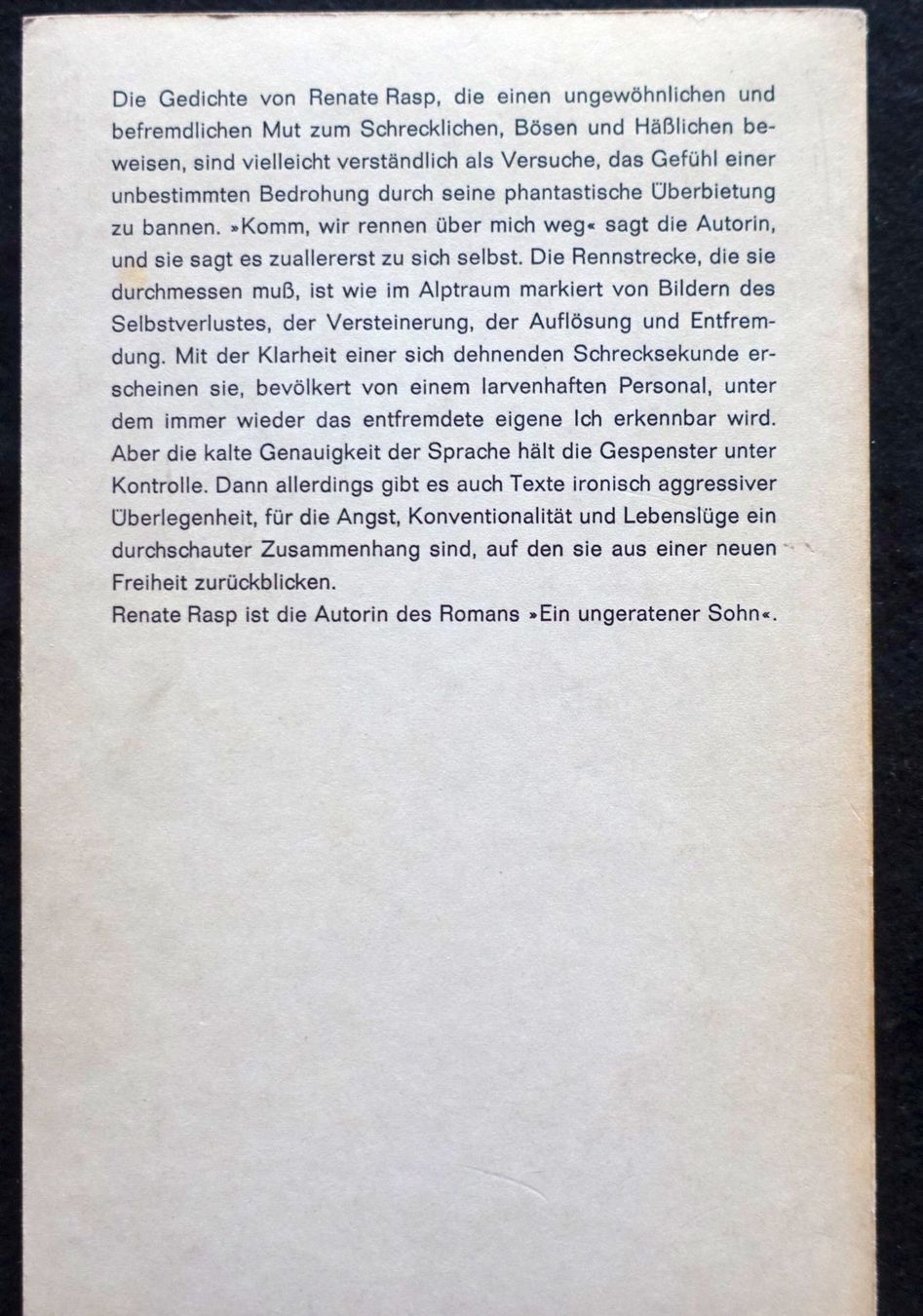 Libri: Renate Rasp: Eine Rennstrecke. Gedichte. EA 1969 – Usato da Gutenswil venduto da Optico 1
