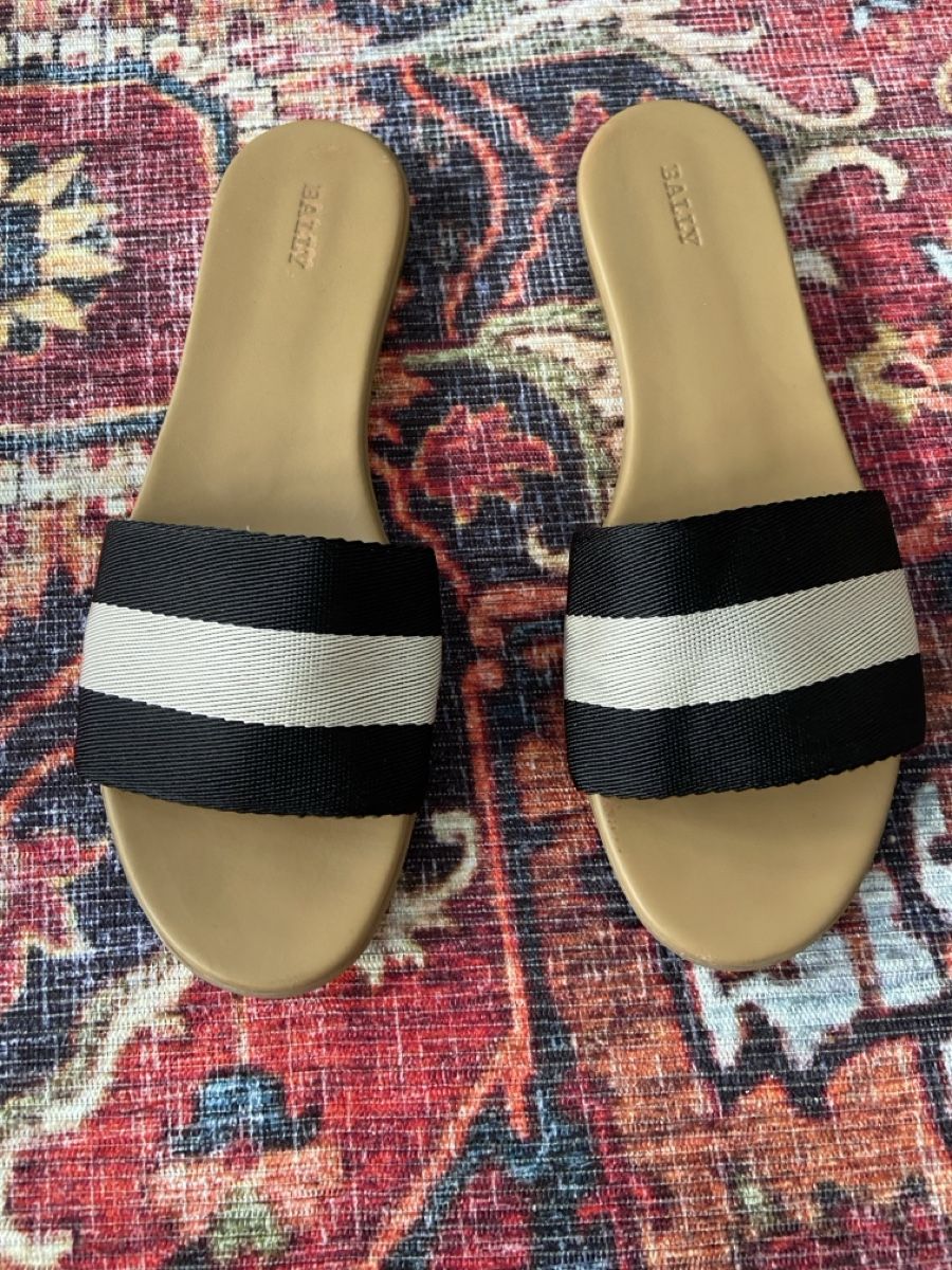 Bally Chaussures femmes: Bally Ribbon Textile Leather Slide Flat Sandal  – D'occasion à Münchenstein par B771 1