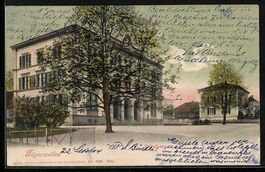 Tägerwilen, Schulhaus mit Strassenparti