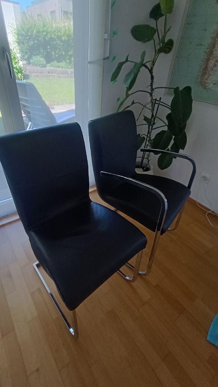 Sedie: Freischwinger-Stuhl - Leder - in Schwarz – Usato da Willisau venduto da mustanggti81
