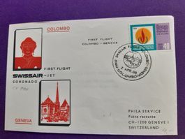Erstflugbrief COLOMBO - GENEVA 2. April 1969