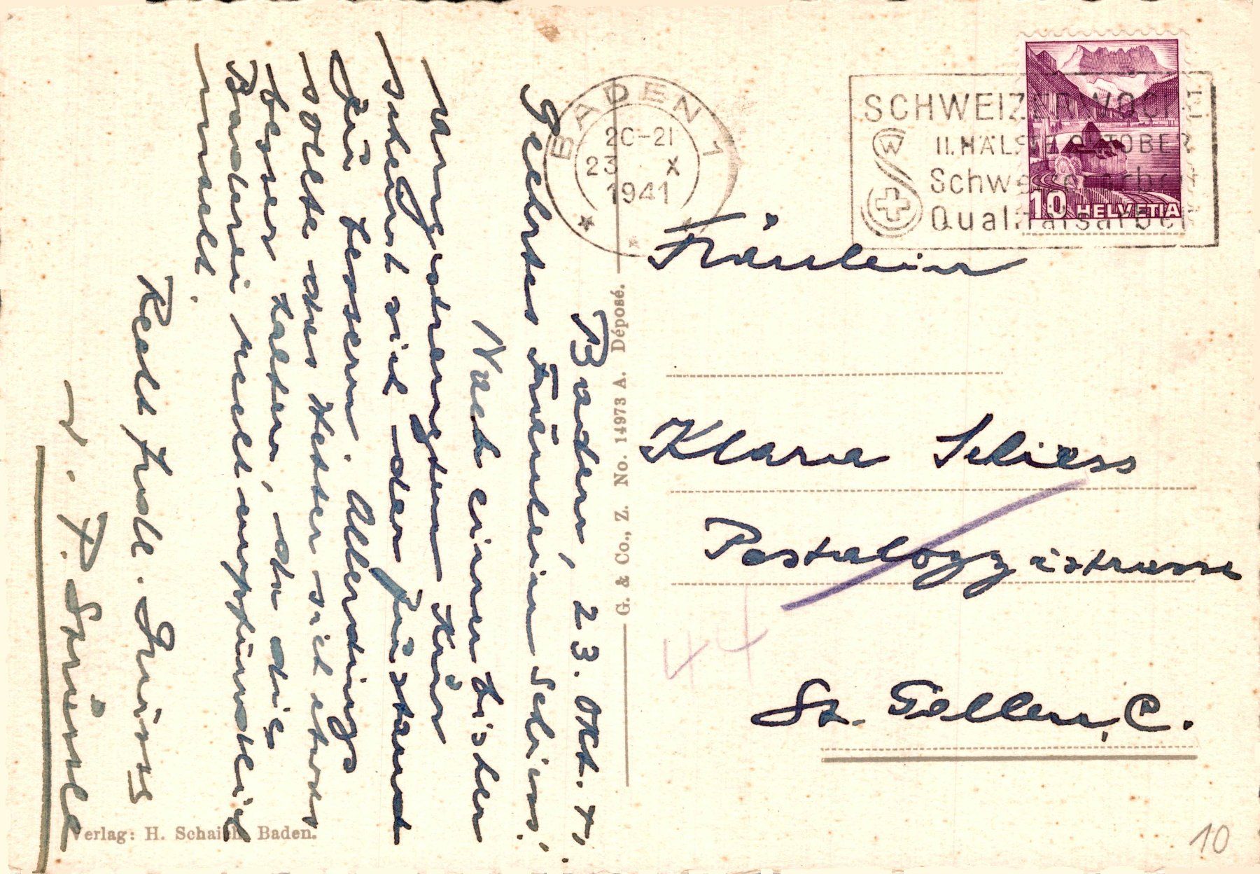 Cartoline postali: Baden-Les Bains. Stadttor - Löwenplatz – Usato da Bronschhofen venduto da Astore 1