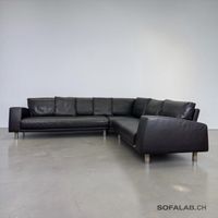 Ecksofa Dreipunkt aus schwarzem Nappaleder