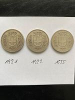 3 Schweizer 5-Franken-Münzen 1931 1932 1935 / SILBER