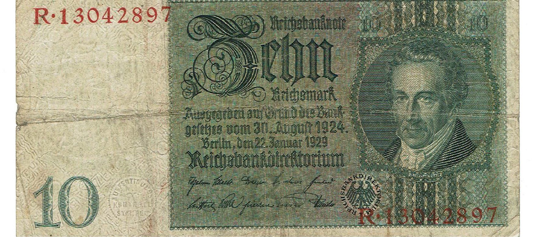 Banconote: Berlin 10 Mark 22.01.1929 SS Serie R – Usato da Steffisburg venduto da ber_8htf