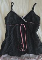 Déshabillé noir avec dentelle et ruban rose taille S Y2K