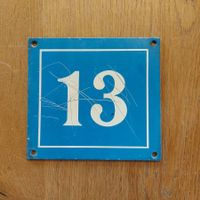 Blechschild Nr. 13, blau/weiss, Vintage, Rarität!