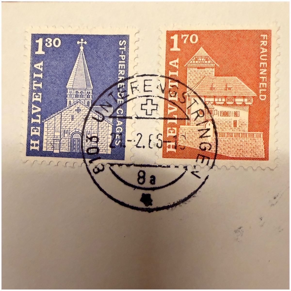 Tutti i francobolli: Briefumschlag mit zwei Briefmarken - 1966 Poststempel – Usato da Schlieren venduto da RoPue 1