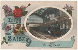 Un baiser de Nice, la gare avec locomotive à vapeur