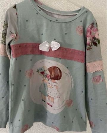 Langarmshirt Mädchen Handmade 128 Blumenmuster 