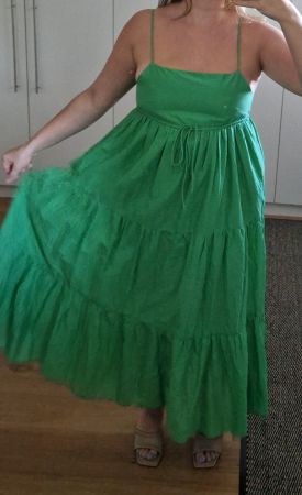 Mango Sommerkleid grün Stufenkleid Gr. M Baumwolle
