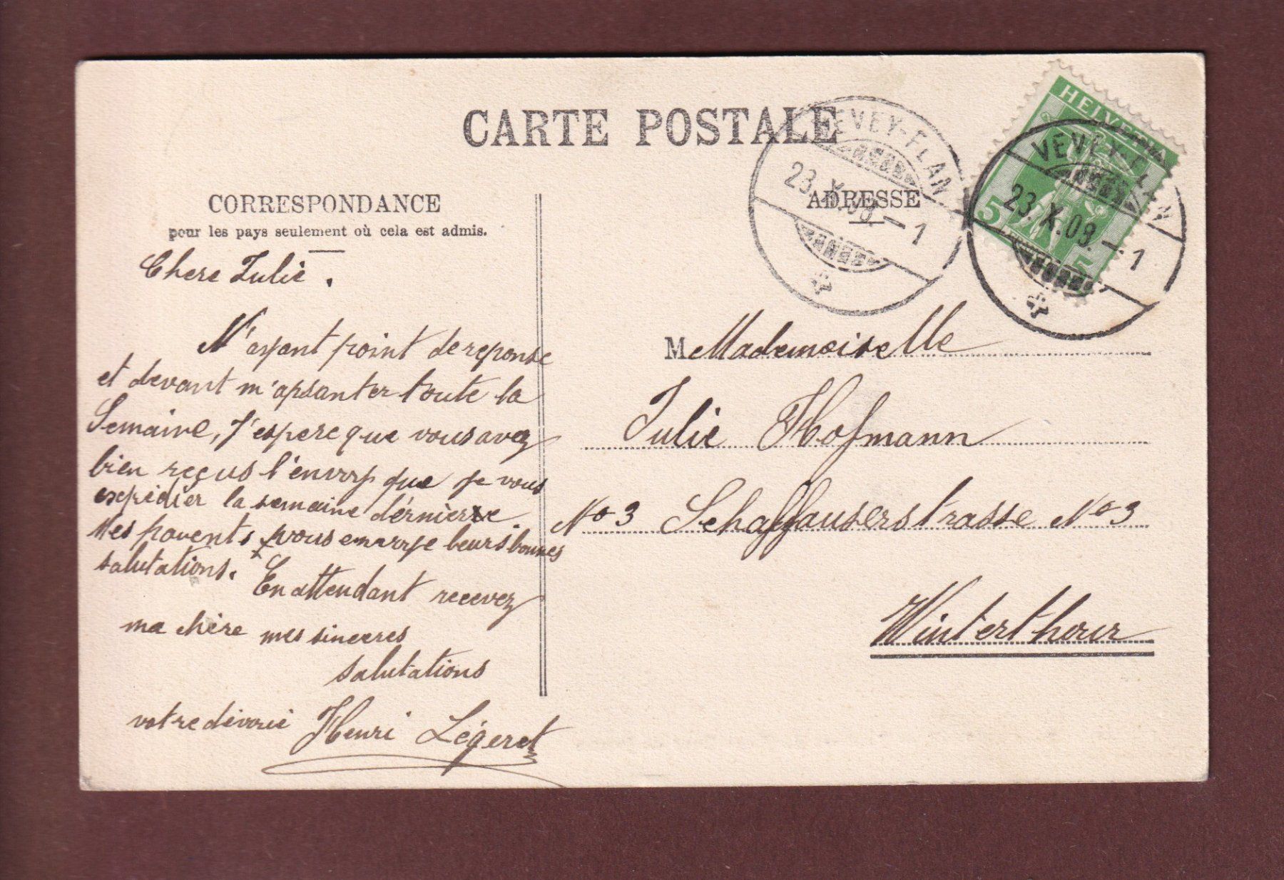 Ansichtskarten: Pont de FENIL sur Vevey - 1908 – Gebraucht aus Pully von nicecards 1