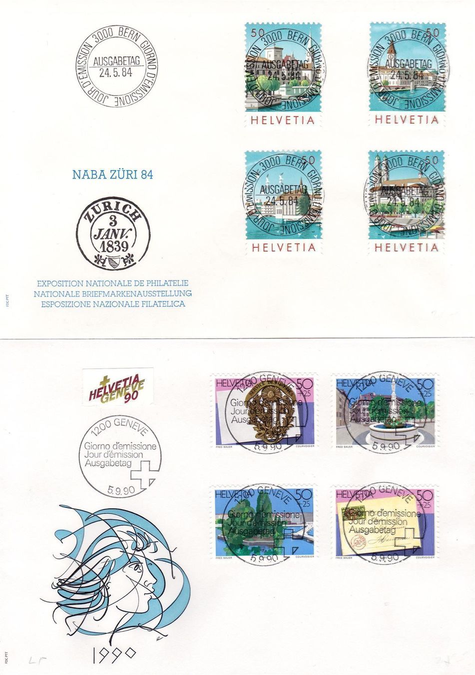 Tutti i francobolli: W60-63+68-71, Einzelwerte auf 2 FDC – Usato da Wenslingen venduto da riger11