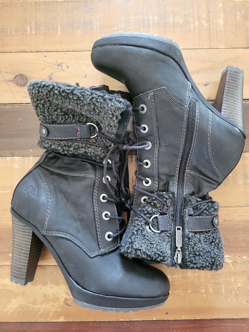S.Oliver Scarpe da donna: Bottines à lacets s.Oliver avec fourrure - T. 39 – Usato da Ursy venduto da Tchoupitchou 1
