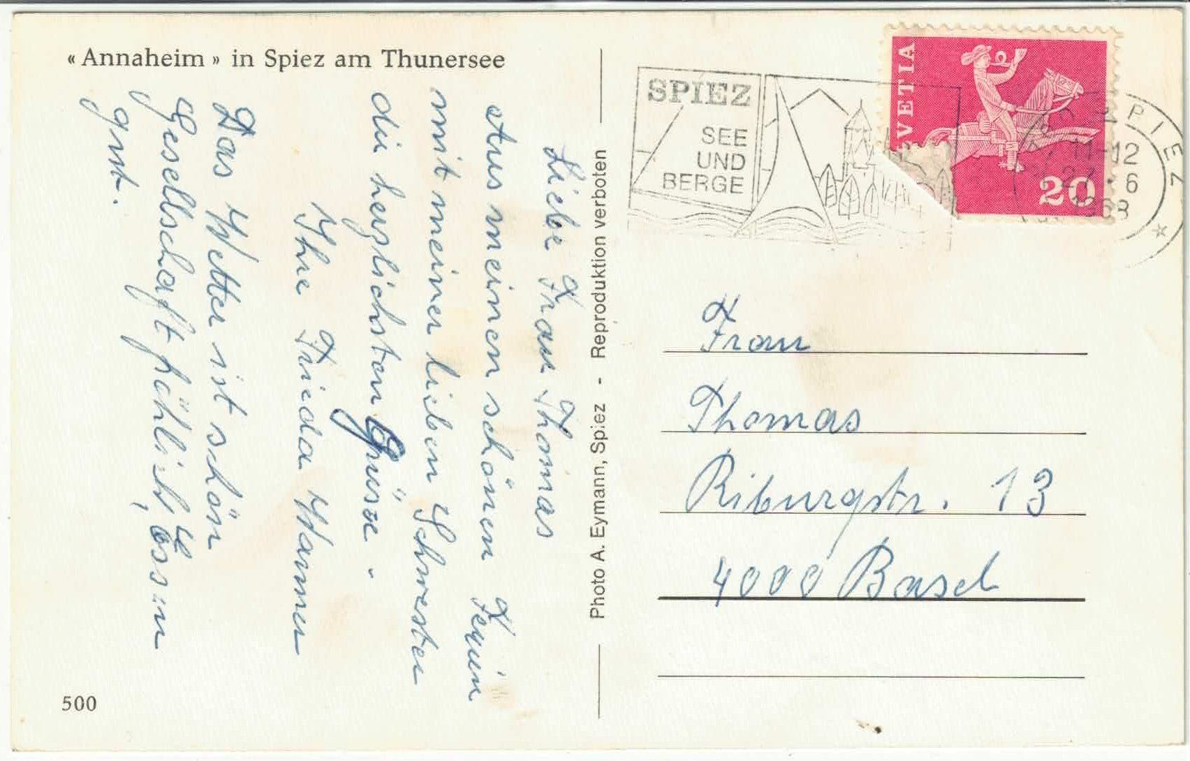 Cartes postales: Annaheim in Spiez am Thunersee – D'occasion à Ettingen par Kartenplanet 1