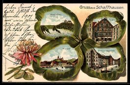 Passepartout-Lithographie Schaffhausen, Ansichten auf Kleebl