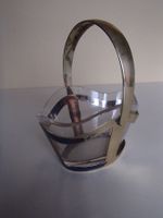 kleine Schale mit Griff  mit Glaseinsatz aus Chromstahl