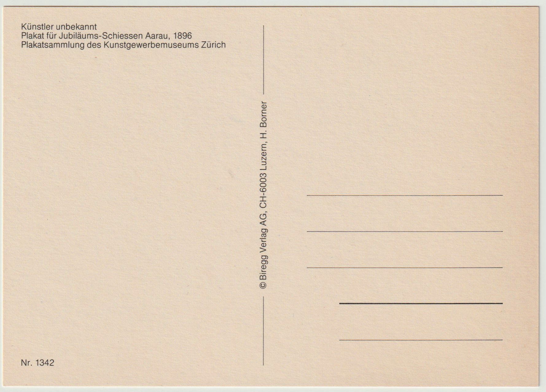 Cartoline postali: Jubiläums- Schiessen, Aarau 1896, Schützengesellschaft – Usato da Bedigliora venduto da positano 1