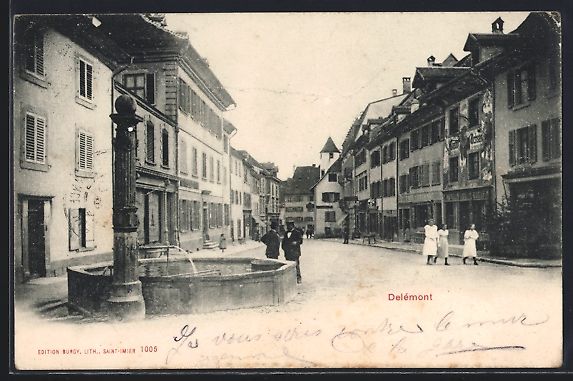 Cartoline postali: Delemont, belebte Strassenszene mit Brun – Usato da Berlin venduto da bartko-reher