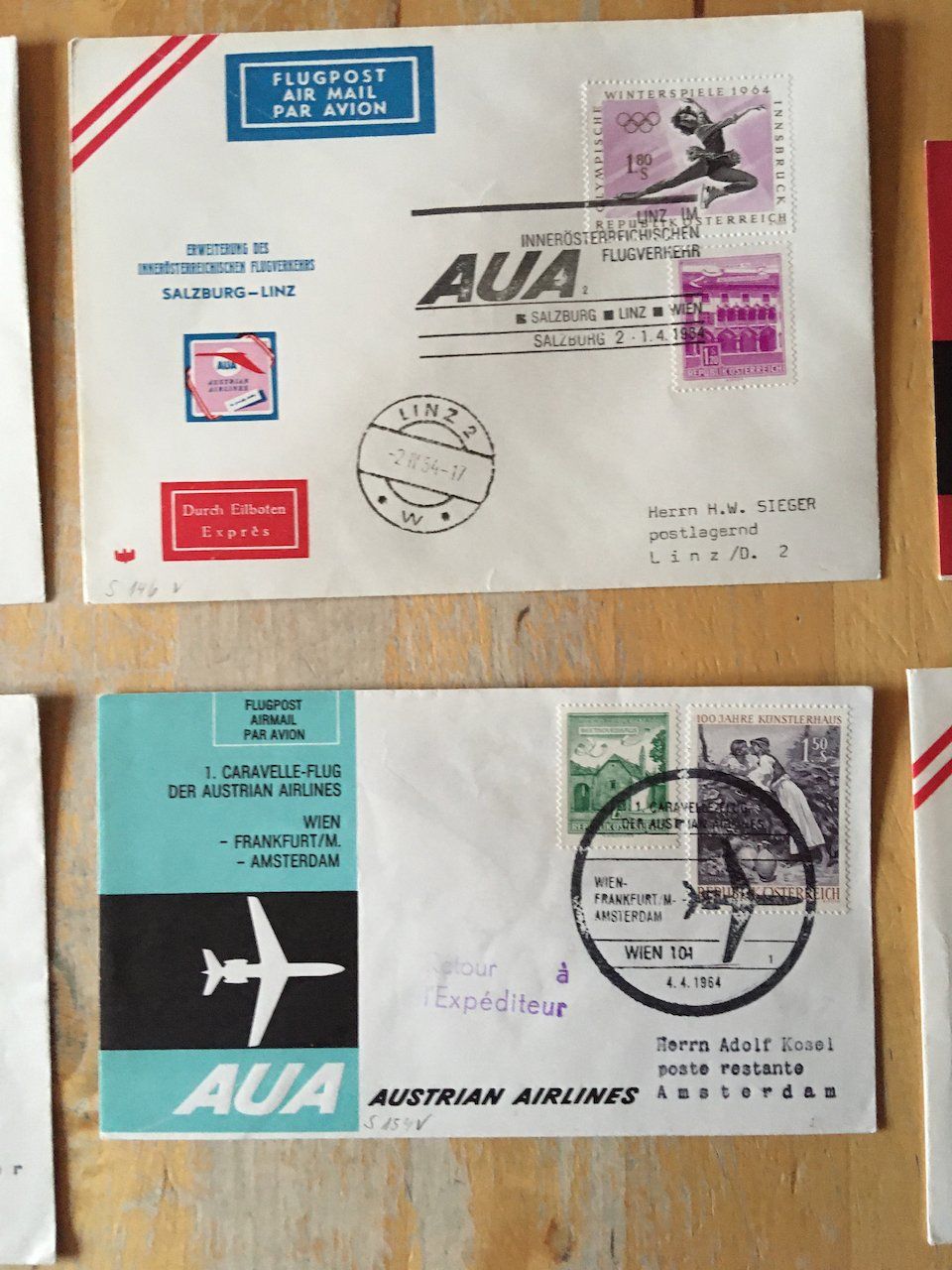 Alle Briefmarken: 8 Flugbriefe Österreich 1964 – Gebraucht aus Nesslau von zueri6 2