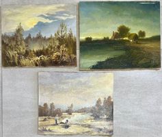 Konvolut 3 Ölgemälde Landschaft mit Figuren ländlich