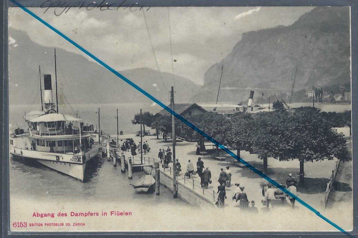 Cartoline postali: Flüelen, Dampfschiff 'Uri'. Schiffbrücke. – Usato da Horw venduto da SwissSteamMemories