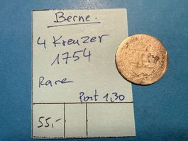 BERNE : 4 KREUZER 1754 - rare
