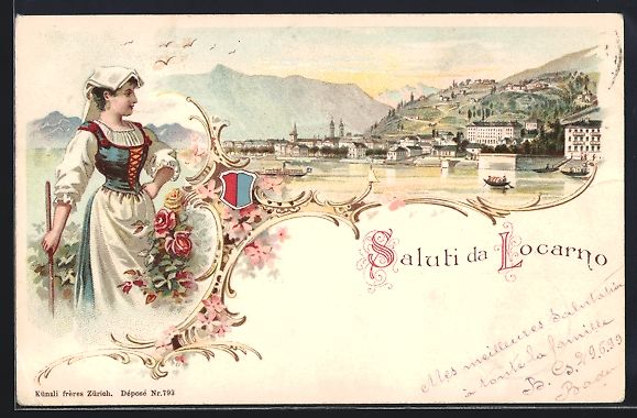 Cartoline postali: Litho Locarno, Stadtansicht vom See her, – Usato da Berlin venduto da bartko-reher