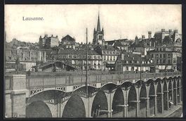 AK Lausanne, Teilansicht mit Brücke