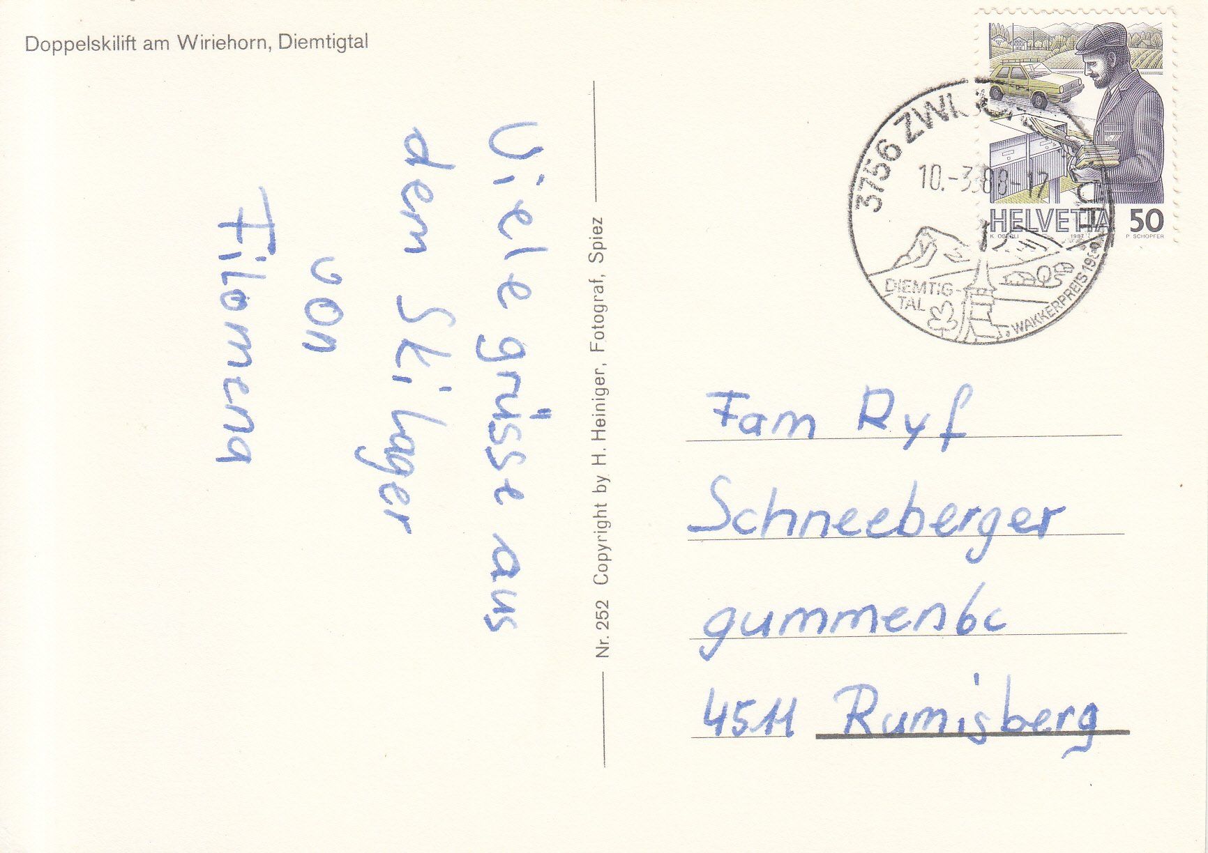 Cartoline postali: Wiriehorn Skilift 1988 – Usato da Bürglen TG venduto da StampGraf 1