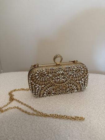 Abendtasche Clutch goldfarben mit Steinen neuwertig