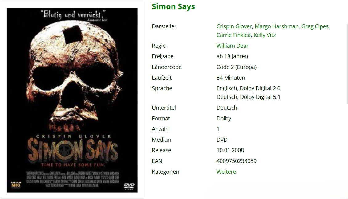 Alle DVDs: Simon Says *DVD* – Gebraucht aus Urdorf von Muluk 1