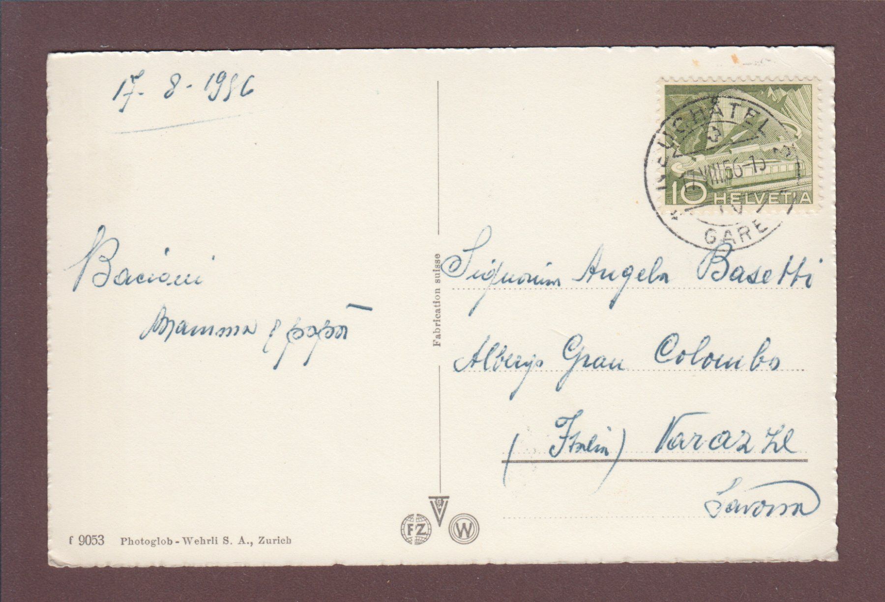 Cartoline postali: NEUCHÂTEL - Quai Osterwald - 1956 – Usato da Pully venduto da nicecards 1