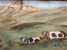 Stimmungsvolles Alpezug Gemälde mit Kühen und Berglandschaft