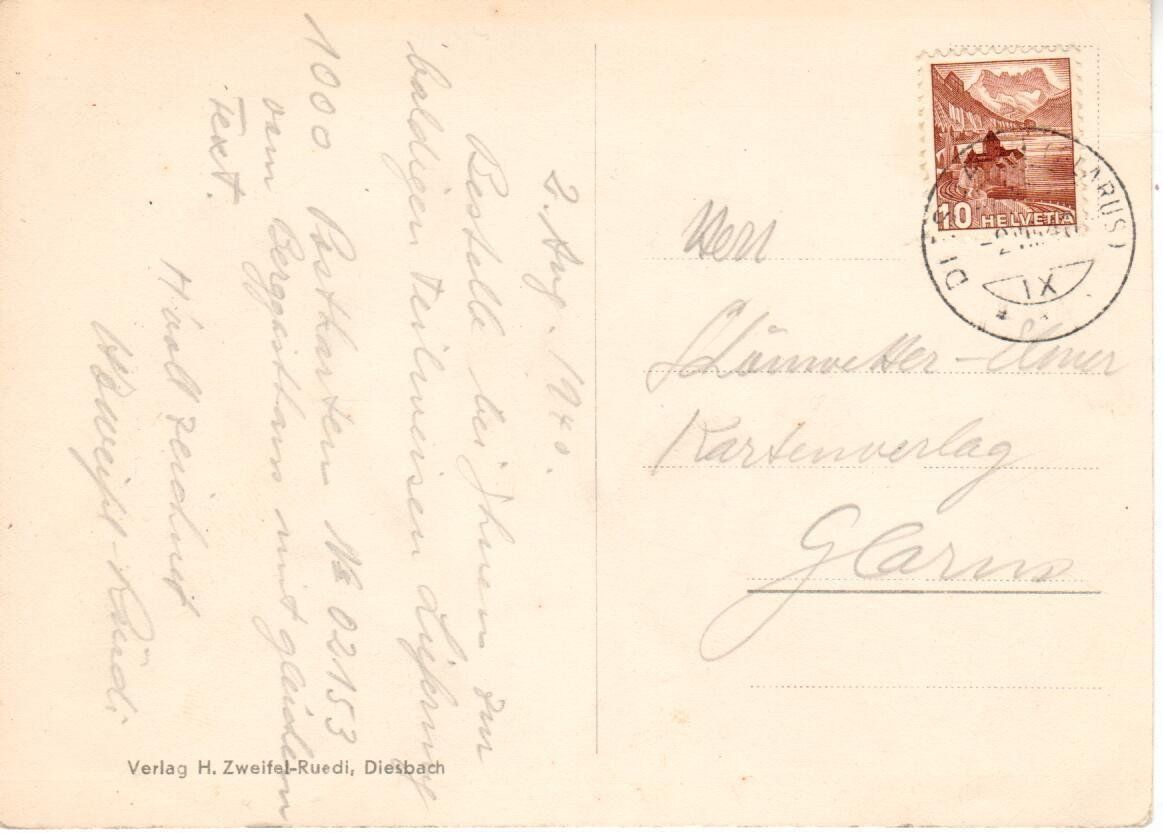 Ansichtskarten: Blick auf Diesbach 1940 – Gebraucht aus Wolhusen von Curver9 1