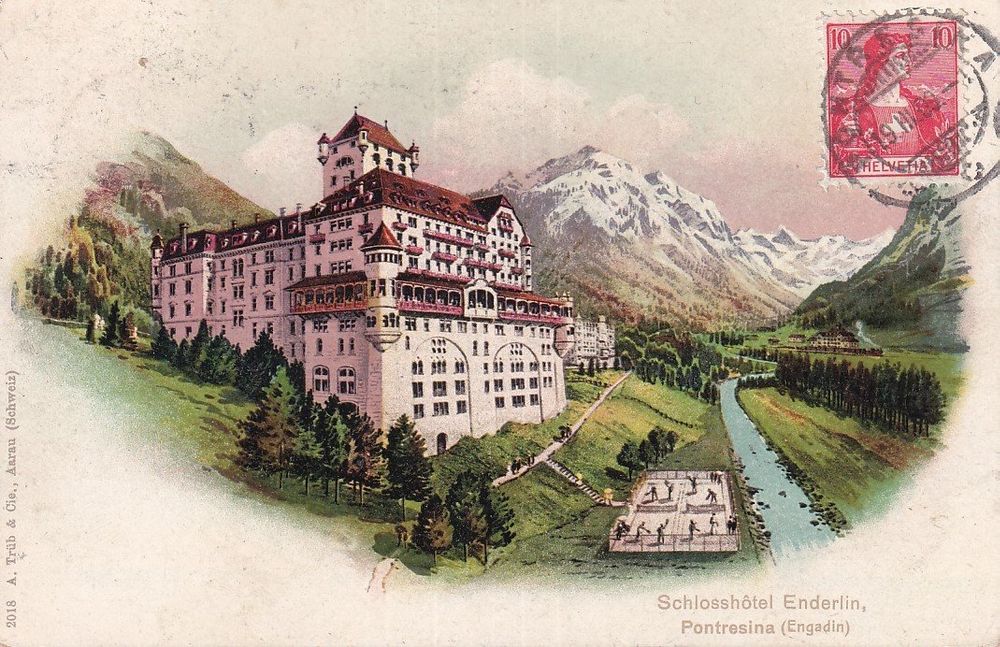 Pontresina GR Schlosshotel ENDERLIN LITHO um 1909 Kaufen auf Ricardo