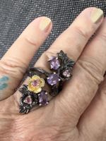 Amethyst Ring 925 S Silver 14k Gold Vermeil Floral Size 57