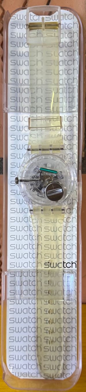 Swatch Orologi: Swatch Armbanduhr CLEARLY YELLOW STRIPED – Nuovo e nell'imballaggio originale da Lyss venduto da Jugulator 2