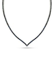 17.50-ct 14K Weissgold Saphir V-Form Halskette mit Zert. AIG