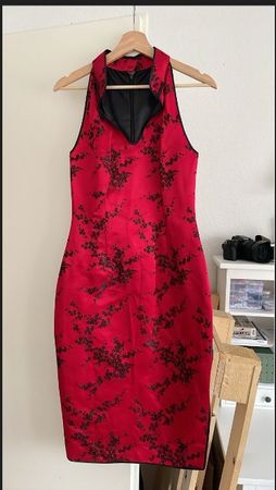 Vintage Red Floral Cheongsam Kleid - Size Medium