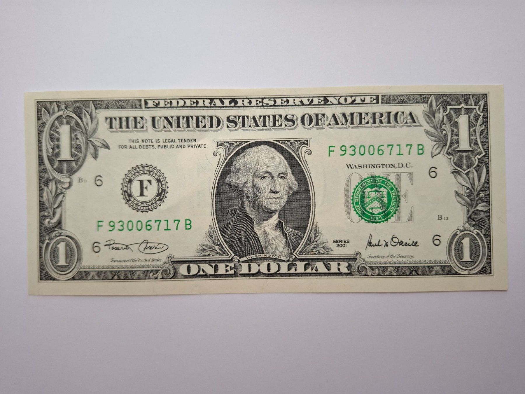 Banknoten: 1 Dollar 2001 US Fehldruck Schnittfehler - Miscut Error Note – Neu (gemäss Beschreibung) aus Boll von Tomasec