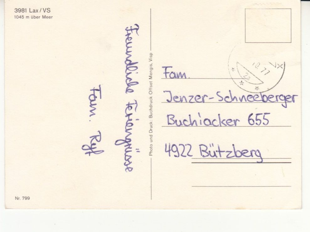 Ansichtskarten: Lax 1977 – Gebraucht aus Bürglen TG von StampGraf 1