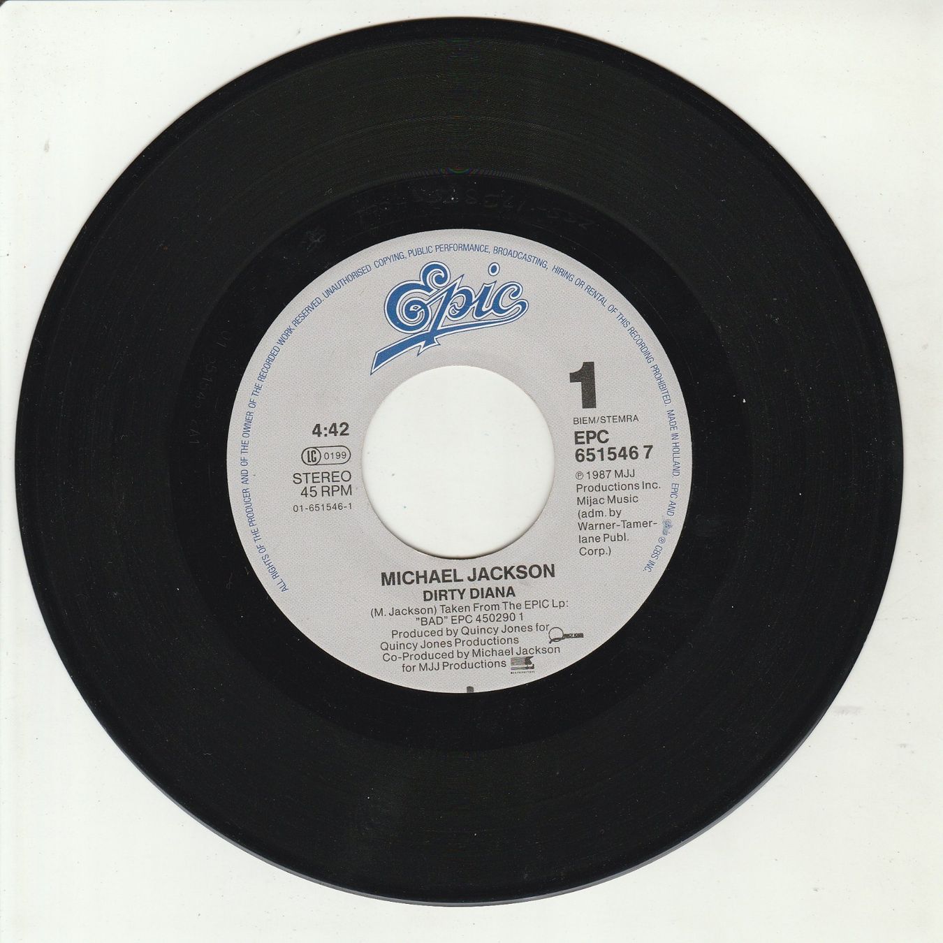 Dischi in vinile: Michael Jackson - Dirty Diana 7" Vinyl 1987 – Usato da Tübach venduto da JamesStone 2