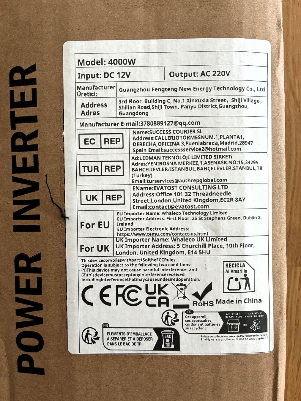 Inverter: Power Inverter 4000W 12V neu – Nuovo e nell'imballaggio originale da Allschwil venduto da fgvsandweg 6