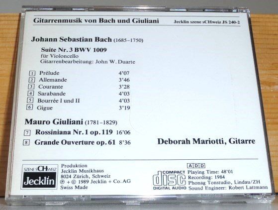 CDs: Deborah Mariotti plays Mauro Giuliani, J.S. Bach – Gebraucht aus Unterbäch von tuqsa 1