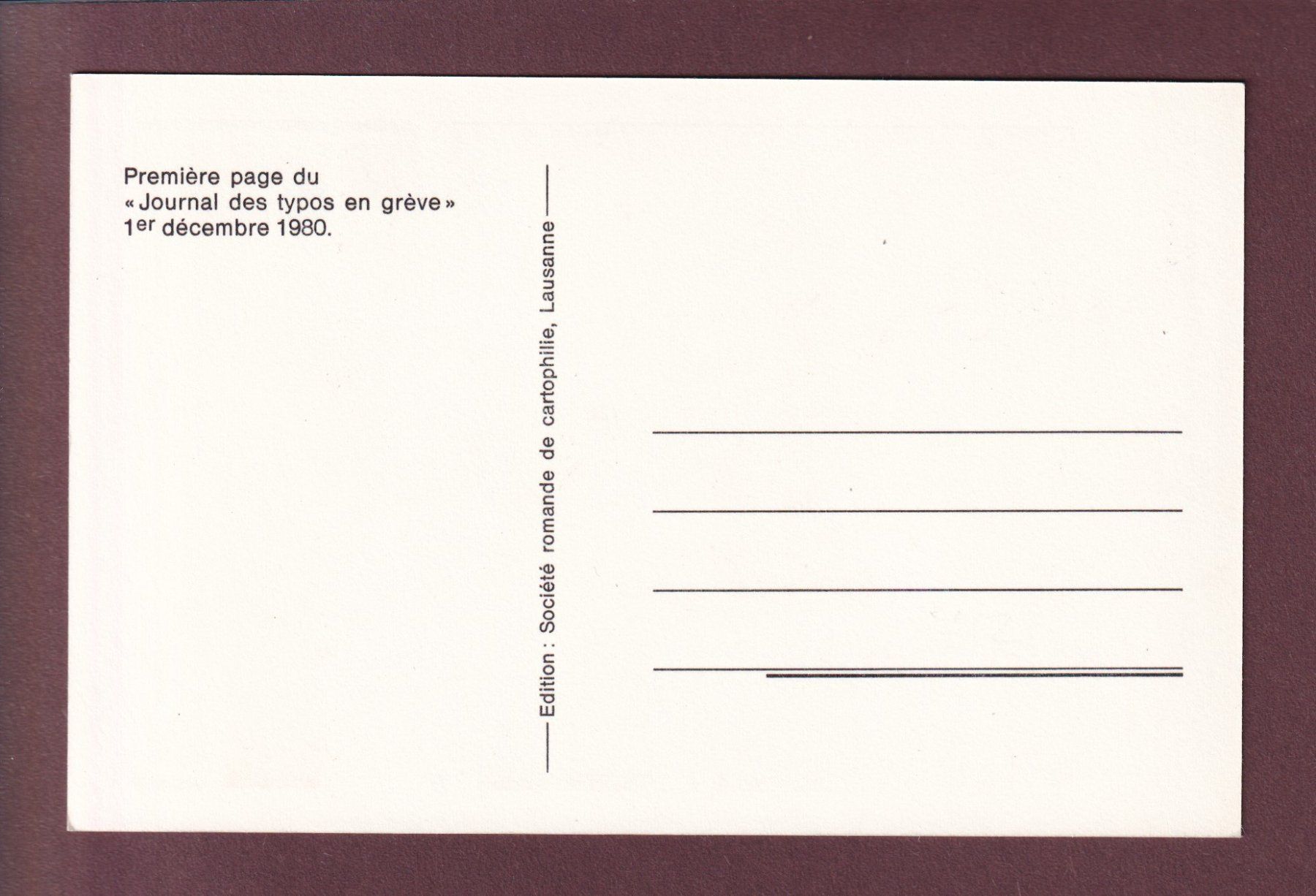 Cartoline postali: TYPOS en grève - 1980 – Usato da Pully venduto da nicecards 1