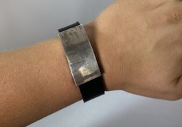 Vintage 925 Silber Lederarmband Herrenarmband Schwarz 
