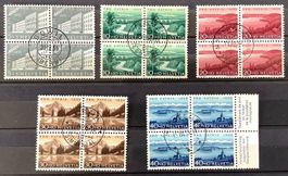 1955 Pro Patria Viererblöcke mit Zentrumstempel